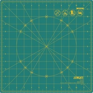 OLFA 12" x 12" Rotating Cutting Mat (RM-12S) - Self Healing 12x12 Inch Square Rotary Mat with Grid for Fabric, Sewing, Quilting, & Crafts, Rotates 360 Degrees, Use with Rotary Cutters (Green)